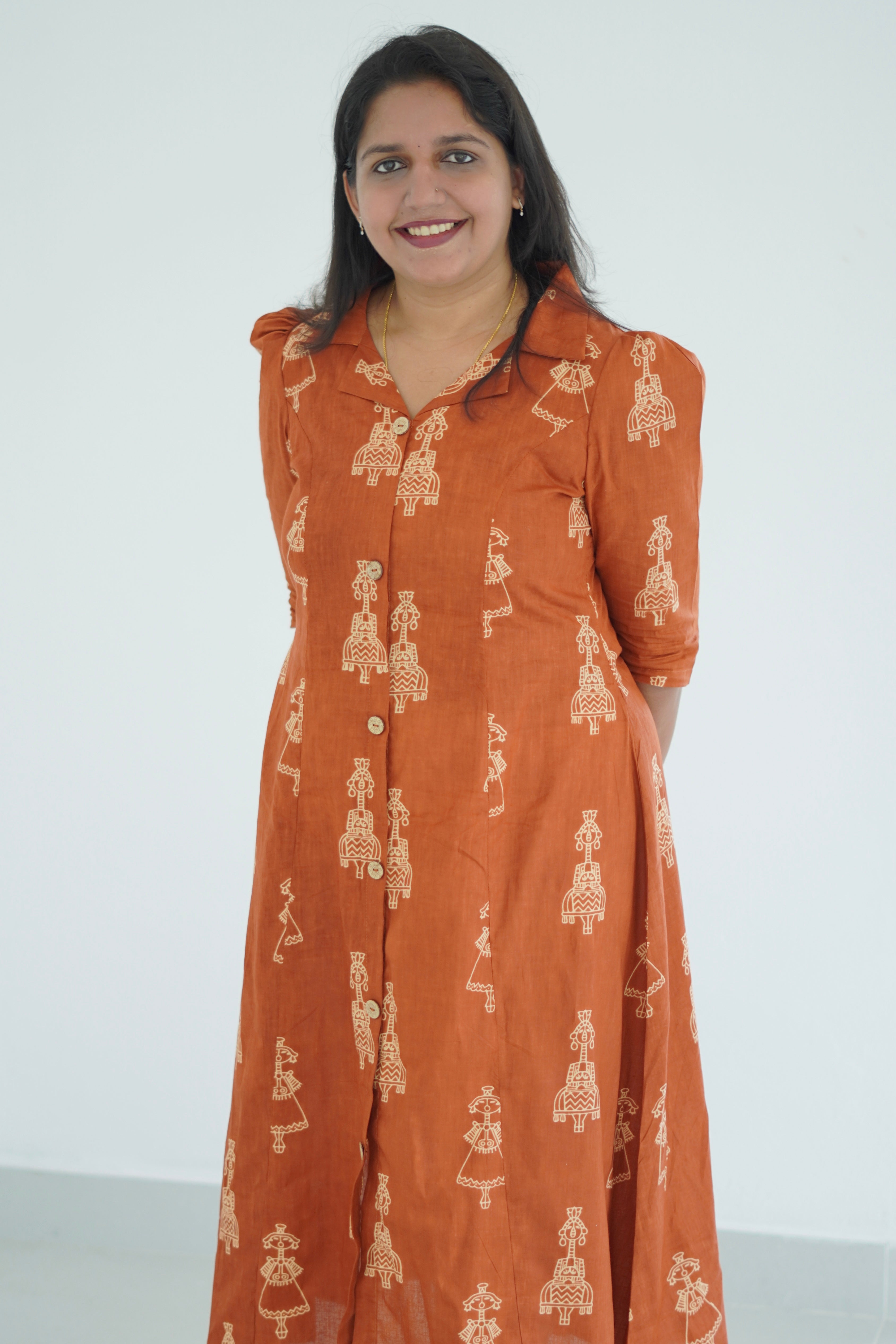 Doll Printed dress (Rust Orange)