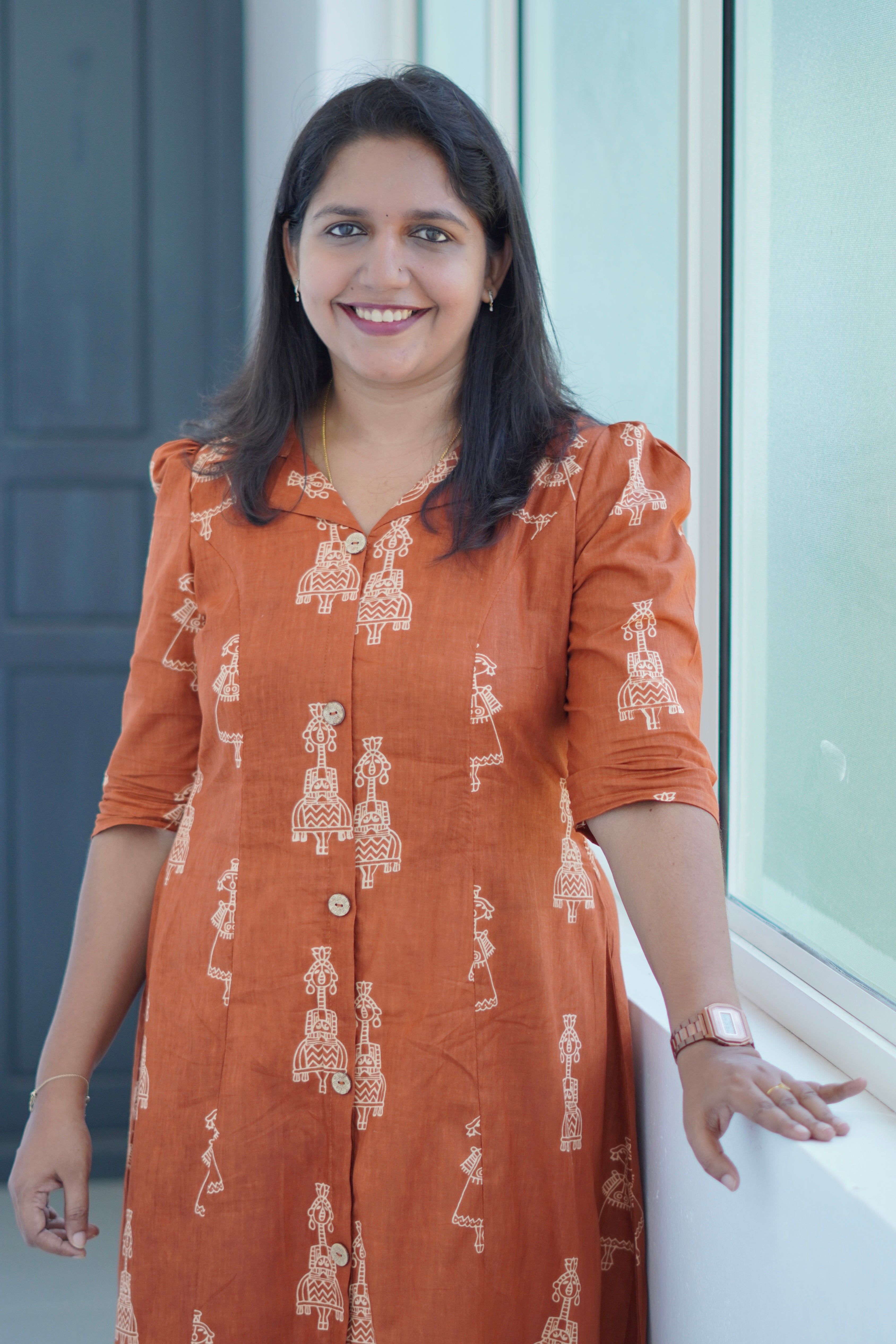 Doll Printed dress (Rust Orange)